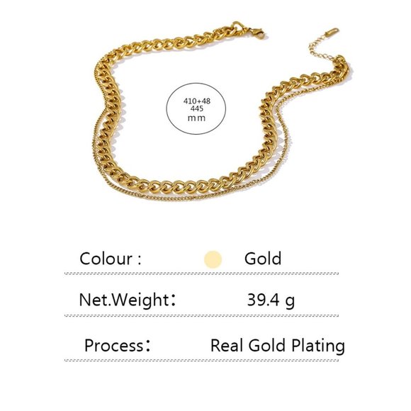 New 18K Gold Plated Link Chain Double Layer Necklace 9c - Picture 8 of 8